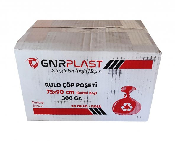 GNR Endüstriyel Battal Çöp Torbası Poşeti - 2 Kat - Siyah - 300 Gr. - 75x90 Cm. -10x20 Rulo / Koli