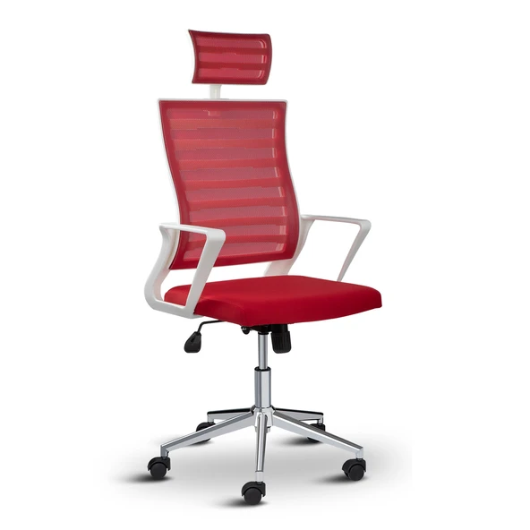 Asbir Mobilya Ceo Fileli Başlıklı Metal Ayaklı Çalışma Koltuğu Ofis Sandalyesi Kırmızı - 2