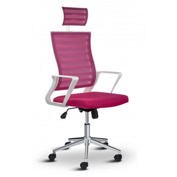 Asbir Mobilya Ceo Fileli Başlıklı Metal Ayaklı Çalışma Koltuğu Ofis Sandalyesi Pembe - 2