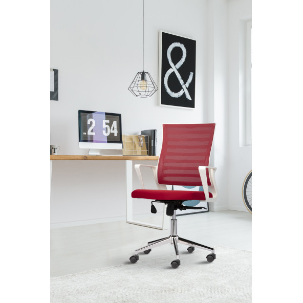 Asbir Mobilya Ceo Fileli Çalışma Koltuğu Ofis Sandalyesi Çalışma Sandalyesi Kırmızı