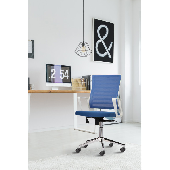 Asbir Mobilya Ceo Fileli Çalışma Koltuğu Ofis Sandalyesi Çalışma Sandalyesi Mavi