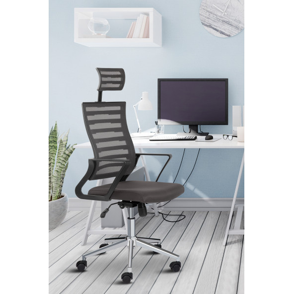 Asbir Mobilya Capri Başlıklı Fileli Metal Ayaklı Ofis Koltuğu Çalışma Koltuğu - 4
