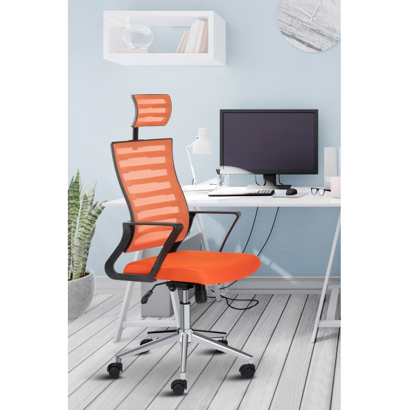 Asbir Mobilya Capri Başlıklı Fileli Metal Ayaklı Ofis Koltuğu Çalışma Koltuğu - 5
