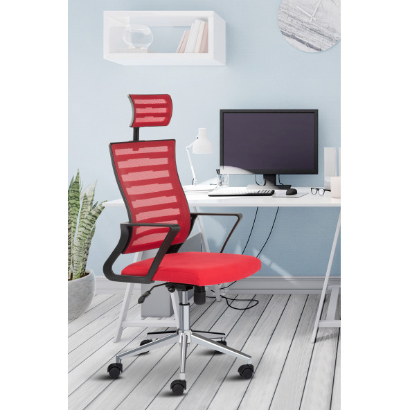 Asbir Mobilya Capri Başlıklı Fileli Metal Ayaklı Ofis Koltuğu Çalışma Koltuğu - 4