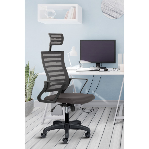 Asbir Mobilya Capri Başlıklı Fileli Ofis Koltuğu Çalışma Koltuğu Bilgisayar Sandalyesi - 5