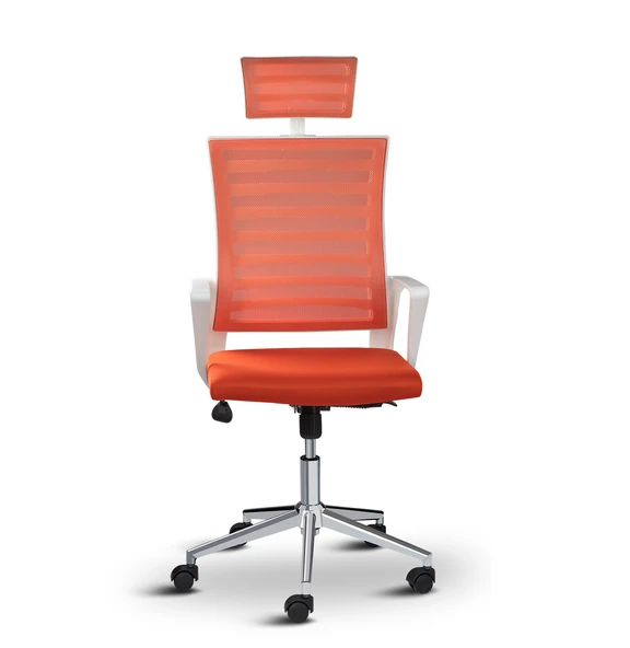 Asbir Mobilya Ceo Fileli Başlıklı Metal Ayaklı Çalışma Koltuğu Ofis Sandalyesi Turuncu