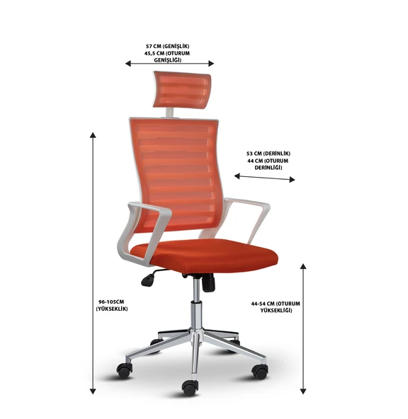 Asbir Mobilya Ceo Fileli Başlıklı Metal Ayaklı Çalışma Koltuğu Ofis Sandalyesi Turuncu - 4