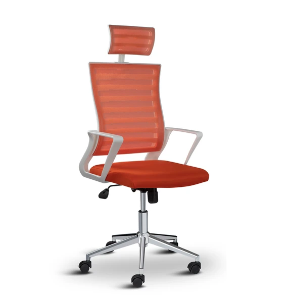 Asbir Mobilya Ceo Fileli Başlıklı Metal Ayaklı Çalışma Koltuğu Ofis Sandalyesi Turuncu - 2