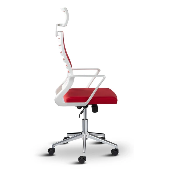 Asbir Mobilya Ceo Fileli Başlıklı Metal Ayaklı Çalışma Koltuğu Ofis Sandalyesi Kırmızı - 3