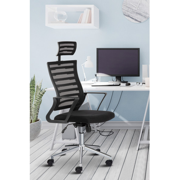 Asbir Mobilya Capri Başlıklı Fileli Metal Ayaklı Ofis Koltuğu Çalışma Koltuğu - 5