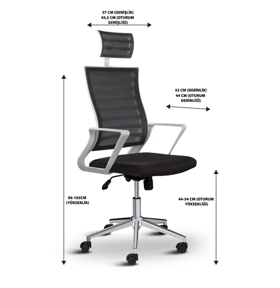 Asbir Mobilya Ceo Fileli Başlıklı Metal Ayaklı Çalışma Koltuğu Ofis Sandalyesi Siyah - 5