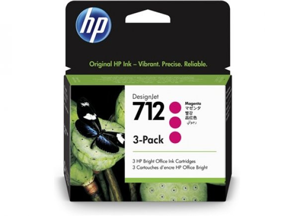 HP 712 Magenta Kırmızı 29ML 3Lü Paket Plotter Kartuşu 3ED78A - 1