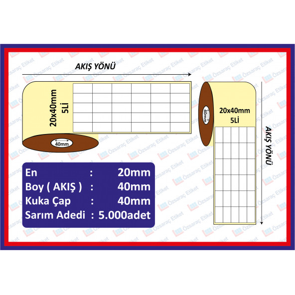 40x20 5li ECO TERMAL ETİKET ( 5000 li )