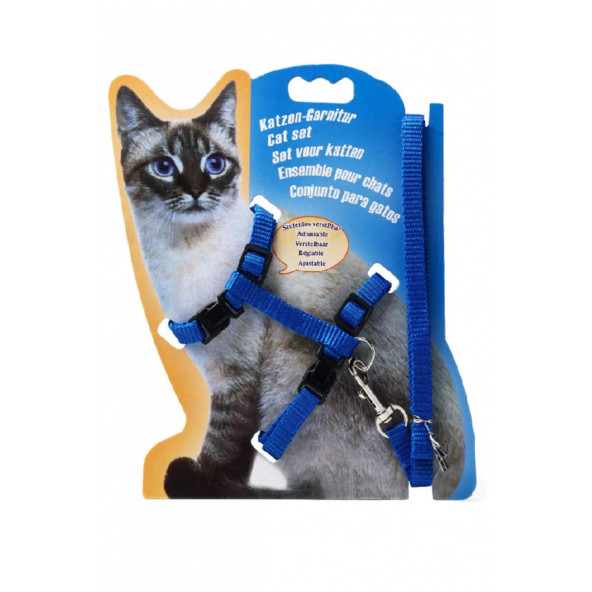 TİNEKE Kedi Gögüs Tasması Ve Gezdirme Seti No:114 Mavi