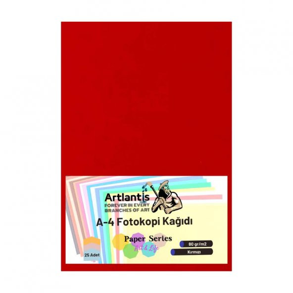 Kırmızı Renkli A-4 Fotokopi Kağıdı 25 li 1 Paket Artlantis Fotokopi Renkli A4 Kağıdı