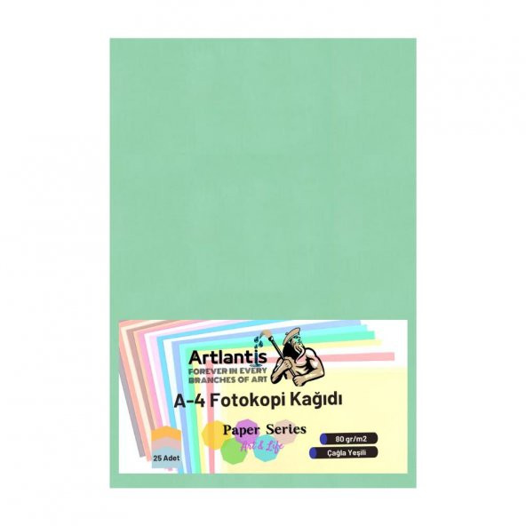Çağla Yeşil Renkli A-4 Fotokopi Kağıdı 25 li 1 Paket Artlantis Fotokopi Renkli A4 Kağıdı - 2