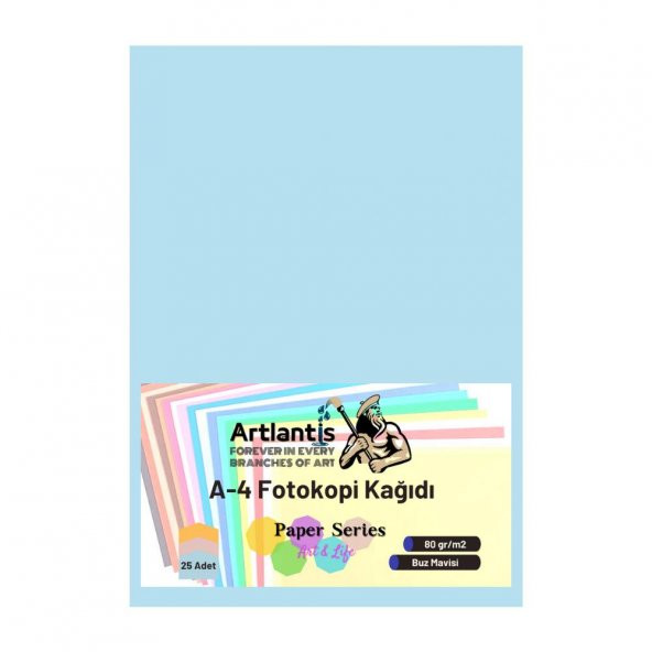 Buz Mavisi Renkli A-4 Fotokopi Kağıdı 25 li 1 Paket Artlantis Fotokopi Renkli A4 Kağıdı