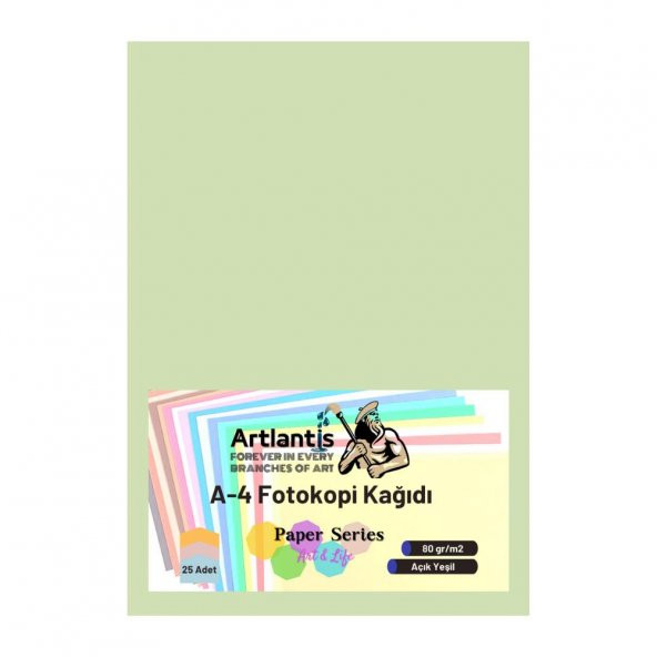Açık Yeşil Renkli A-4 Fotokopi Kağıdı 25 li 1 Paket Artlantis Fotokopi Renkli A4 Kağıdı