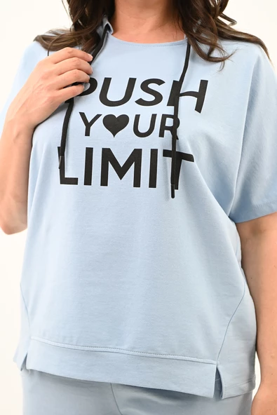 Kadın Yüksek Bel Yazı Baskılı Büyük Beden Şortlu Takım 8006-23 - 6