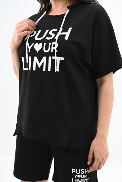 Kadın Yüksek Bel Yazı Baskılı Büyük Beden Şortlu Takım 8006-23 - 11