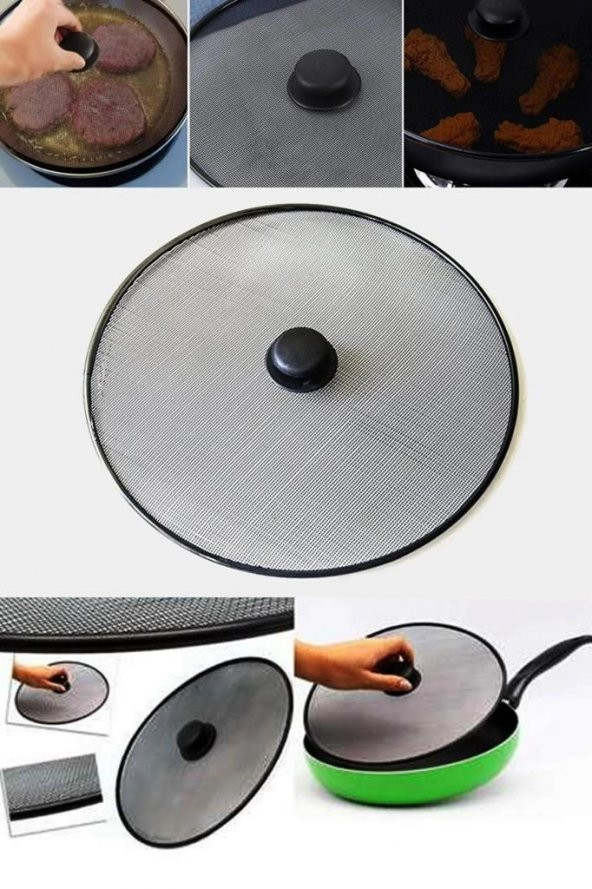 Metal Telli Üstten Tutmalı 29 CM Yağ Sıçratmaz Kapak
