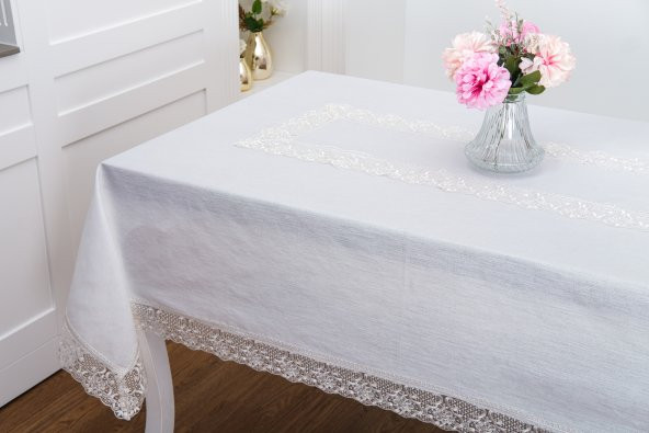 Finezza Gilda Lüx Dantelli Simli Kumaş Krem Masa Örtüsü  160x220 cm -1468 - 2