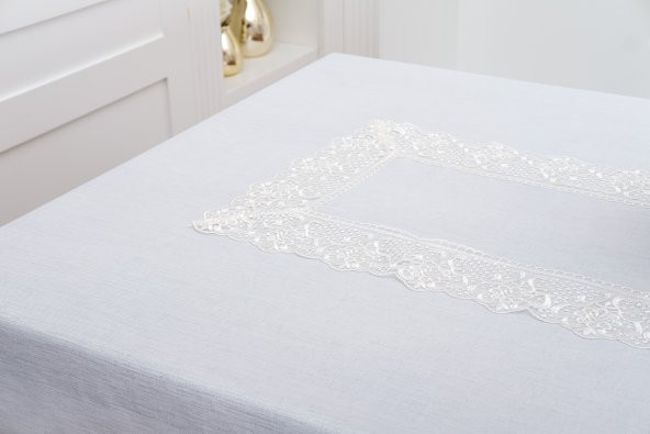 Finezza Gilda Lüx Dantelli Simli Kumaş Krem Masa Örtüsü  160x220 cm -1468 - 3