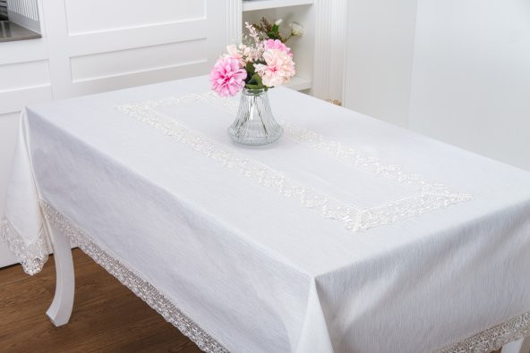 Finezza Gilda Lüx Dantelli Simli Kumaş Krem Masa Örtüsü  160x220 cm -1468 - 4