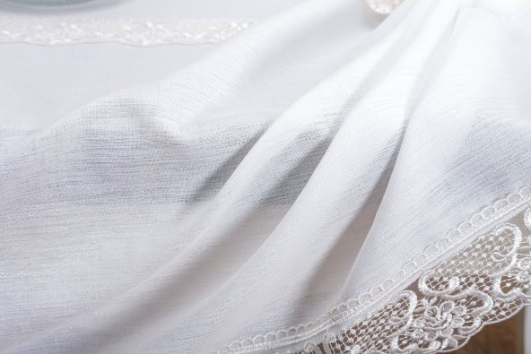 Finezza Gilda Lüx Dantelli Simli Kumaş Krem Masa Örtüsü  160x220 cm -1468 - 6