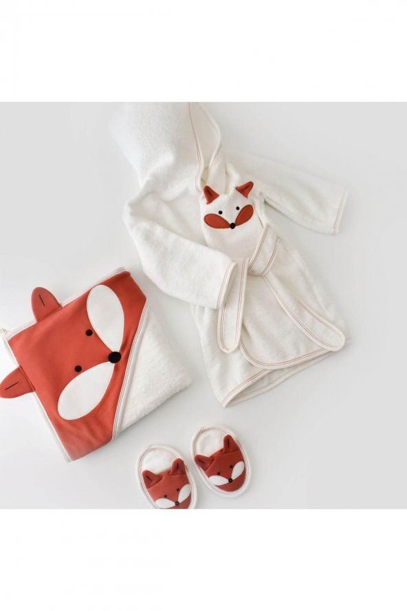 Bibaby Bornoz Takımı Sweet Fox Ekru - Kiremit