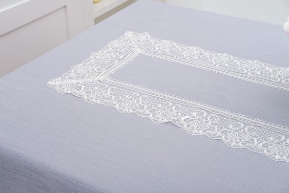 Finezza Gilda Lüx Dantelli Simli Kumaş Gri Masa Örtüsü  160x220 cm -1469 - 3