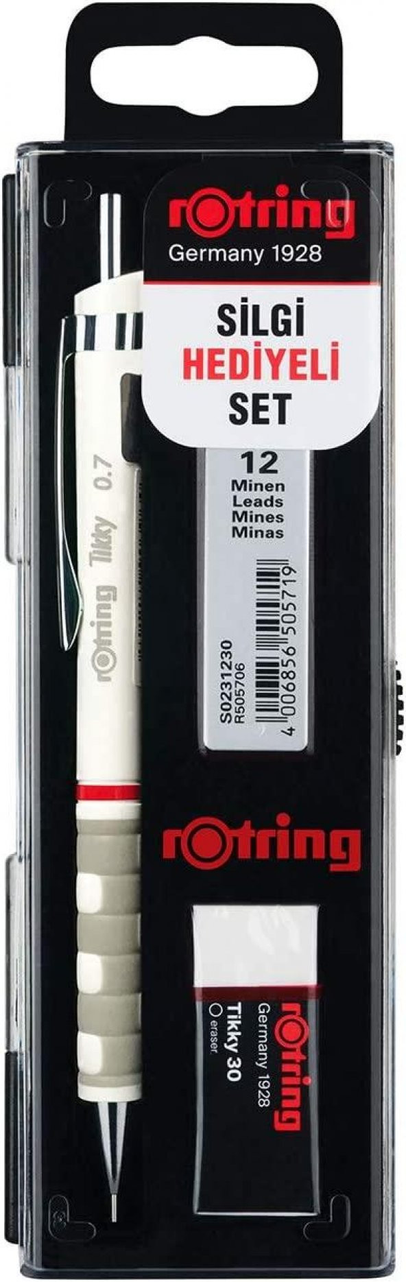 Rotring Tikky Okul Seti 0.7 mm Beyaz Versatil Kalem + Silgi + Uç -Ro-kk07-07b - 1