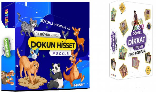 Sevimli Hayvanlar Dokun Hisset Puzzle - Clup Görsel Dikkat Oyun Hediyeli