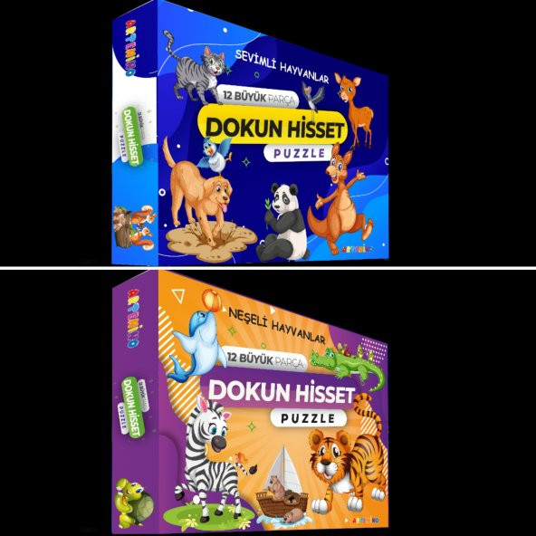 Artenino Neşeli ve Sevimli Hayvanlar set 12+12 Büyük Parça Dokun Hisset Puzzle