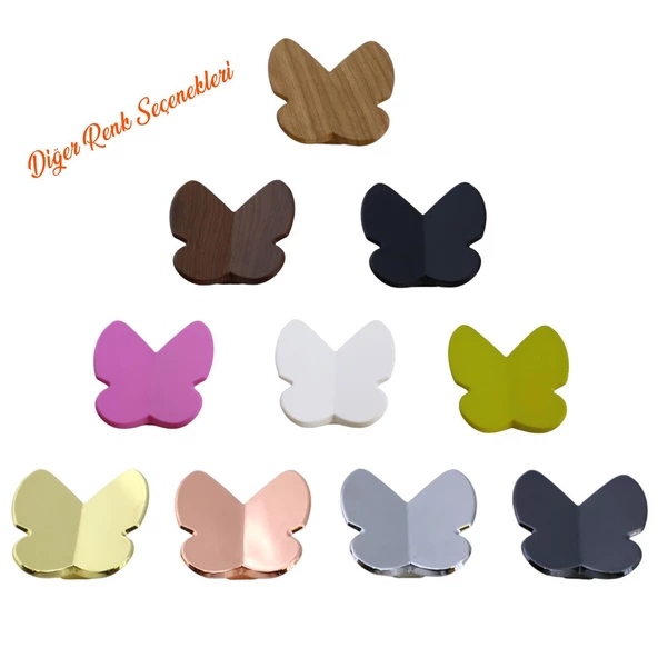Kelebek Çocuk Bebek Genç Odası Çekmece Dolap Kapak Kulpu Kulbu Plastik Mat Siyah Kulp 32 Mm - 7