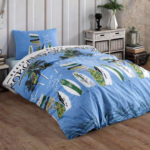 Kristal Tek Kişilik Ranforce Nevresim Takımı Rüzgar Mavi