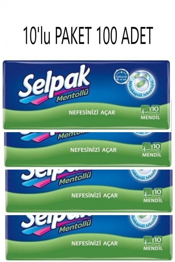 SELPAK MENTOLLÜ MENDİL 10 LU PAKET 10 ADET (100 ADET)