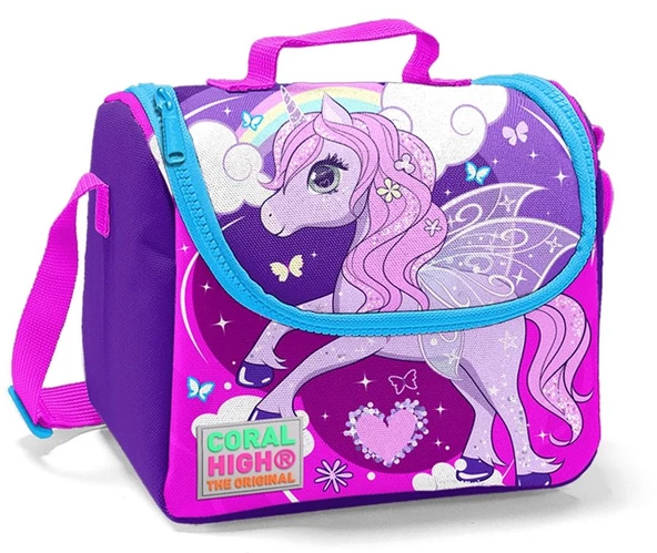 Coral High Mavi Unicorn Baskılı Okul Çantası ve Beslenme Çantası Seti - Kız Çocuk - USB Soketli - Resim 3