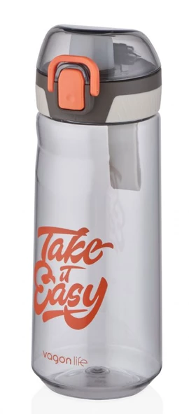 Vagonlife 660 ml Kilitli Kapak Matara - Turuncu - Silikon Ağızlık Silikon Taşıma Askısı - Resim 2