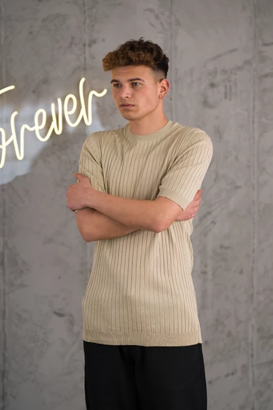 SLİMFİT LİKRALI SIFIR YAKA ERKEK TRİKO T-SHİRT - Resim 3