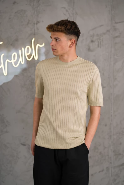 SLİMFİT LİKRALI SIFIR YAKA ERKEK TRİKO T-SHİRT - Resim 2