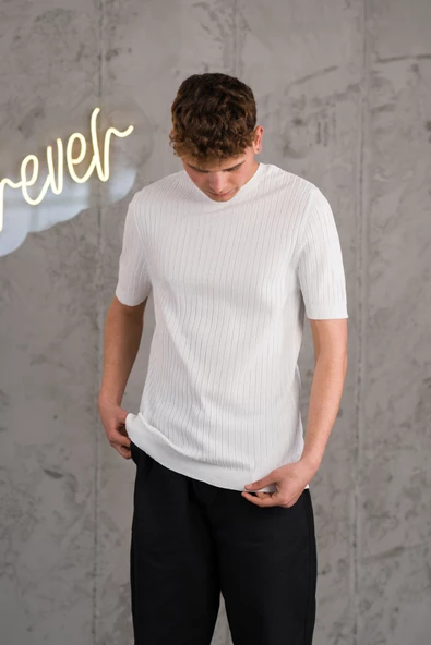 SLİMFİT LİKRALI SIFIR YAKA ERKEK TRİKO T-SHİRT - Resim 10