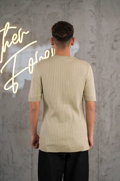 SLİMFİT LİKRALI SIFIR YAKA ERKEK TRİKO T-SHİRT - Resim 4