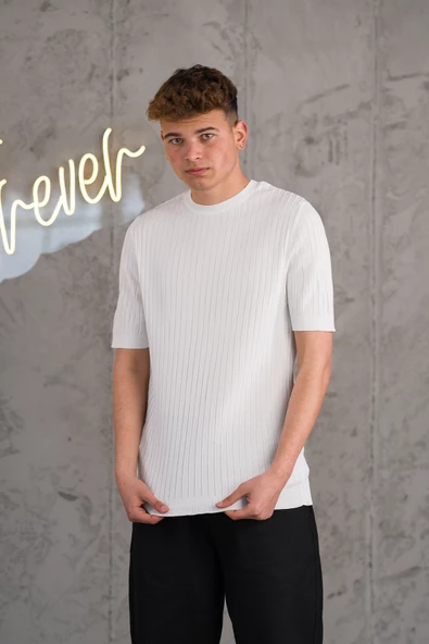 SLİMFİT LİKRALI SIFIR YAKA ERKEK TRİKO T-SHİRT - Resim 8