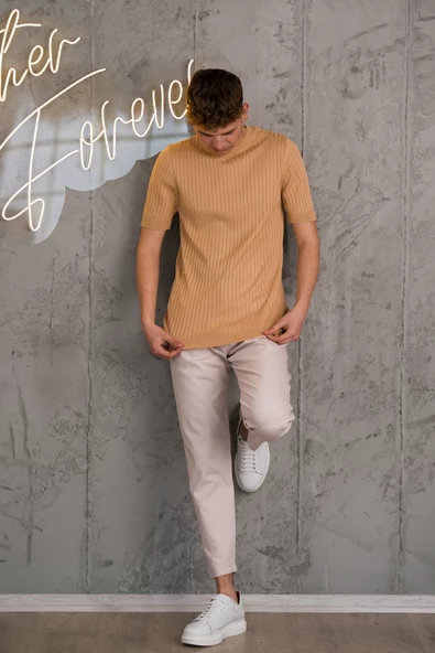 SLİMFİT LİKRALI SIFIR YAKA ERKEK TRİKO T-SHİRT - Resim 12