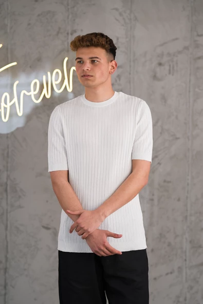 SLİMFİT LİKRALI SIFIR YAKA ERKEK TRİKO T-SHİRT - Resim 7