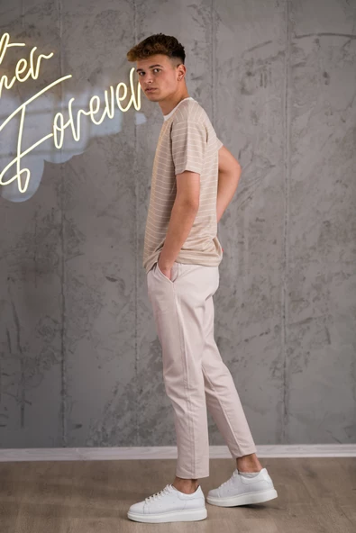 REGULER FİT BİSİKLET YAKA LİKRALI ÇİZGİLİ ERKEK YAZLIK T-SHİRT - Resim 8