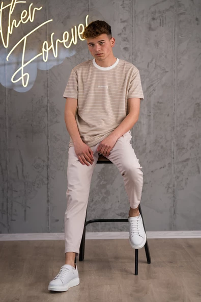 REGULER FİT BİSİKLET YAKA LİKRALI ÇİZGİLİ ERKEK YAZLIK T-SHİRT - Resim 6