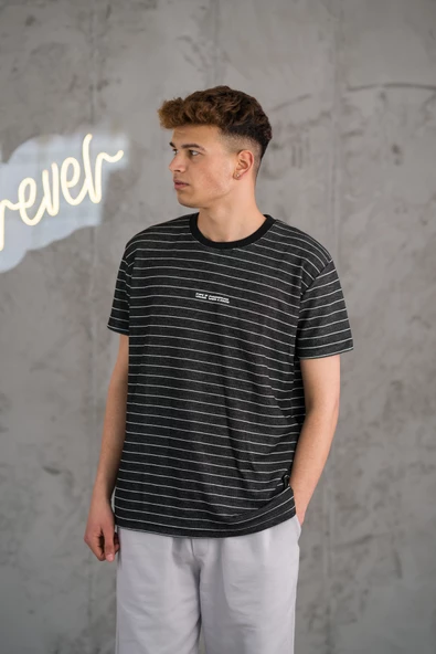 REGULER FİT BİSİKLET YAKA LİKRALI ÇİZGİLİ ERKEK YAZLIK T-SHİRT - Resim 2