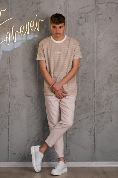 REGULER FİT BİSİKLET YAKA LİKRALI ÇİZGİLİ ERKEK YAZLIK T-SHİRT - Resim 7